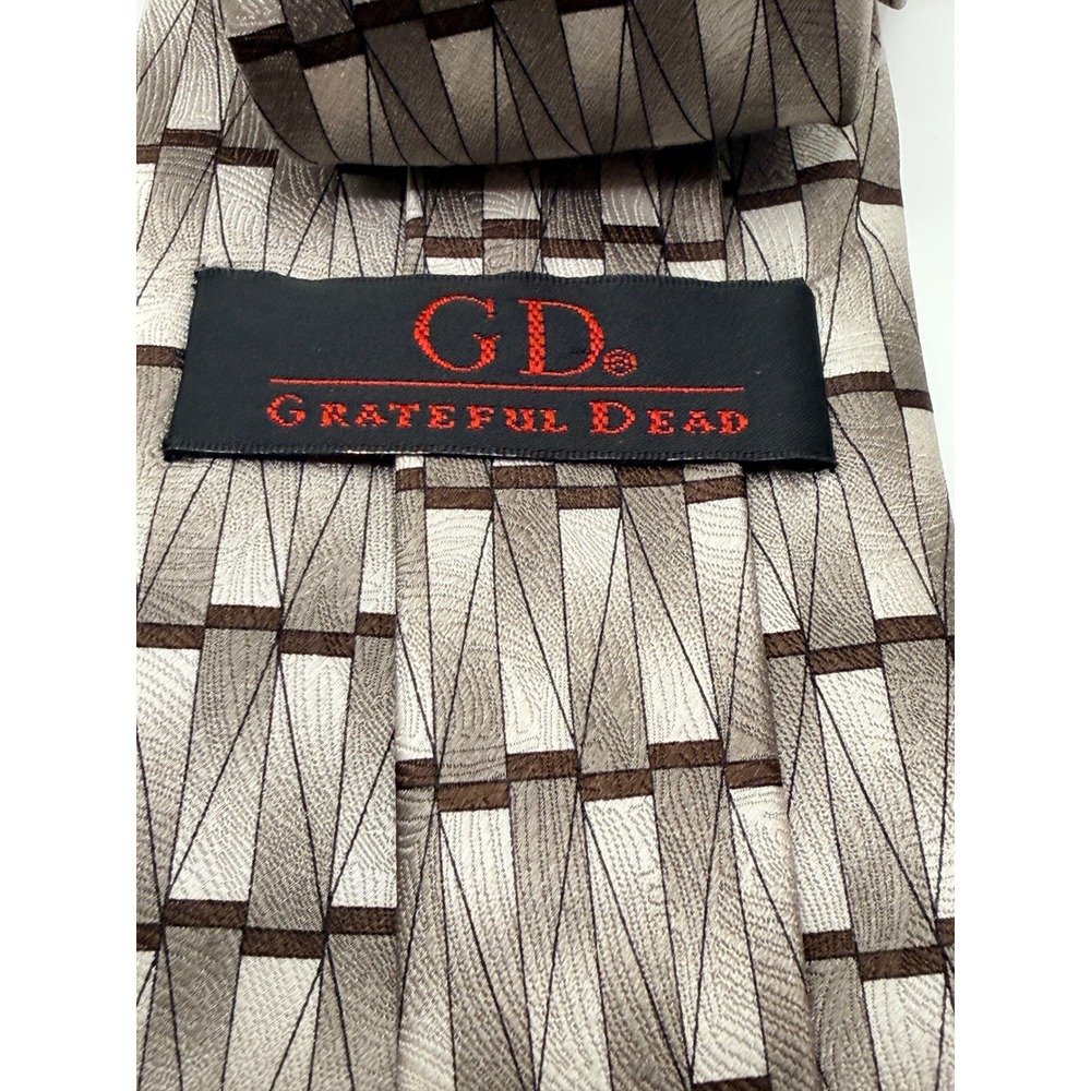 Grateful Dead Longest Train Eighteenth Set Silk Tie Grey Brown Geometric 1995